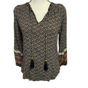 Mason & Belle Floral Black & Gold Lightweight Top Size M # 1325